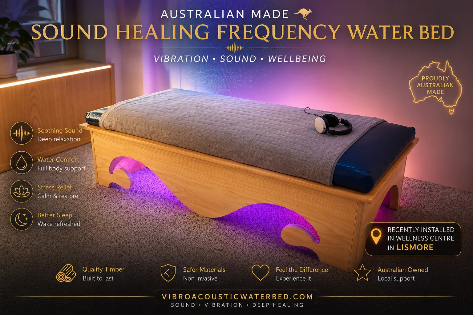 Sound healing frequency water bed Australian made for vibroacoustic therapy